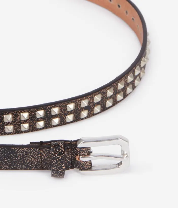 Men Thin Brown Leather Belt With Spikes THE KOOPLES Belts