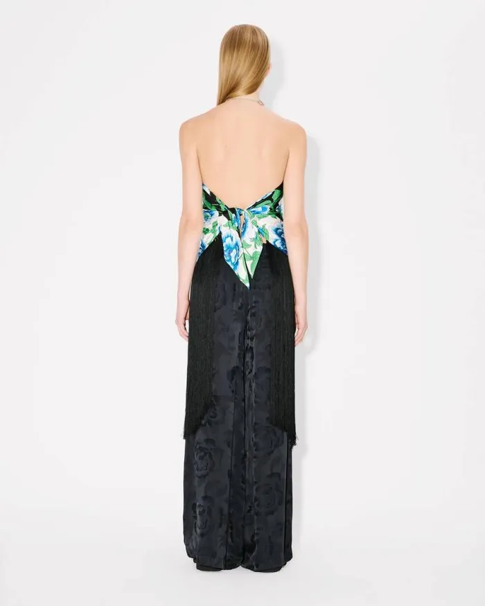 MenWomen 039KENZO Peonies039 Large Tassel Triangle In Silk Black Kenzo Scarves