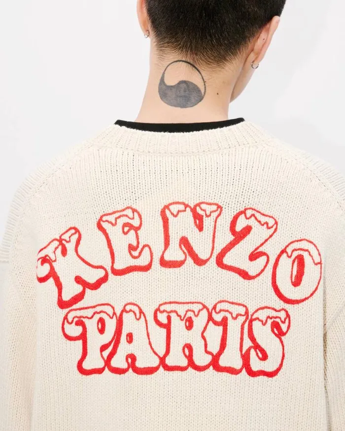 MenWomen 039KENZO VERDY MARKET039 Genderless Jumper In Wool And Cotton Off White Kenzo Sweaters And Cardigans