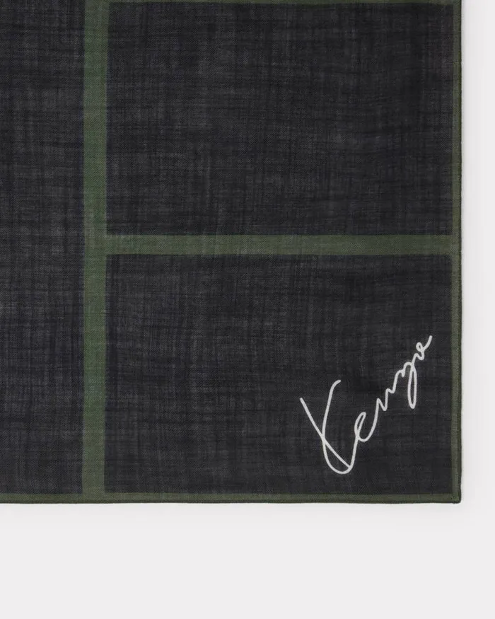 MenWomen 039KENZO Weave039 Large Wool Square Dark Khaki Kenzo Scarves