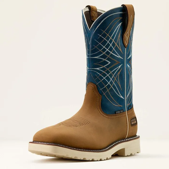 Men Work Boots Ariat Activator Waterproof Steel Toe Work Boot Dusted Brownbasin Blue