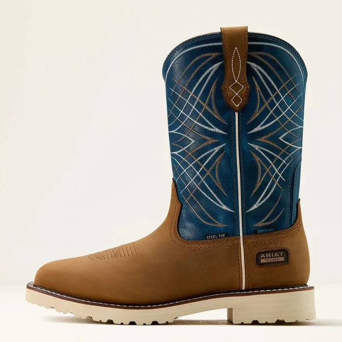 Men Work Boots Ariat Activator Waterproof Steel Toe Work Boot Dusted Brownbasin Blue