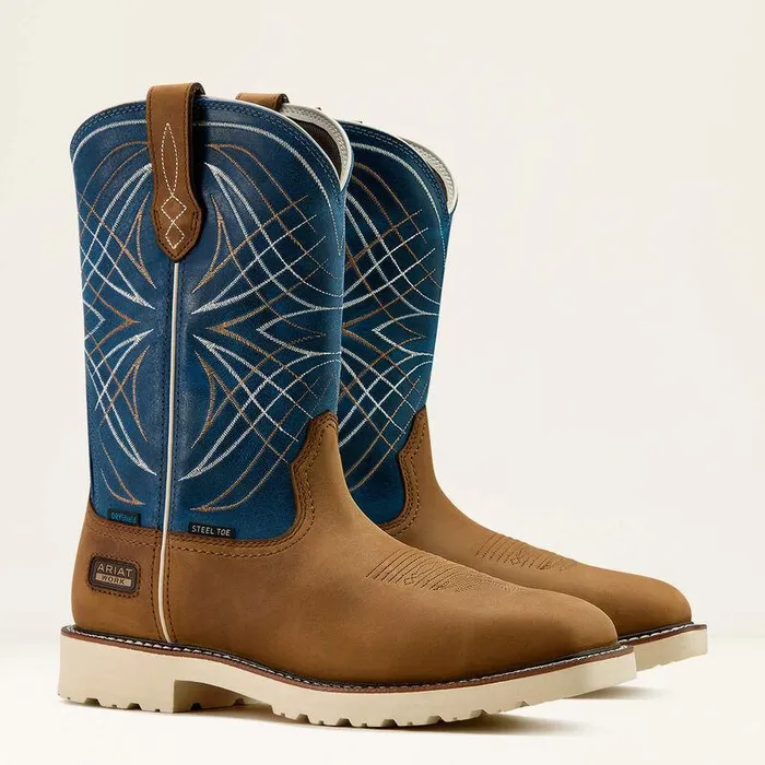 Men Work Boots Ariat Activator Waterproof Steel Toe Work Boot Dusted Brownbasin Blue