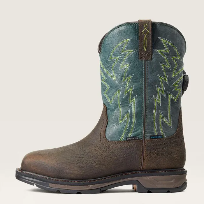 Men Work Boots Ariat WorkHog XT BOA Waterproof Carbon Toe Work Boot Bruin Brown