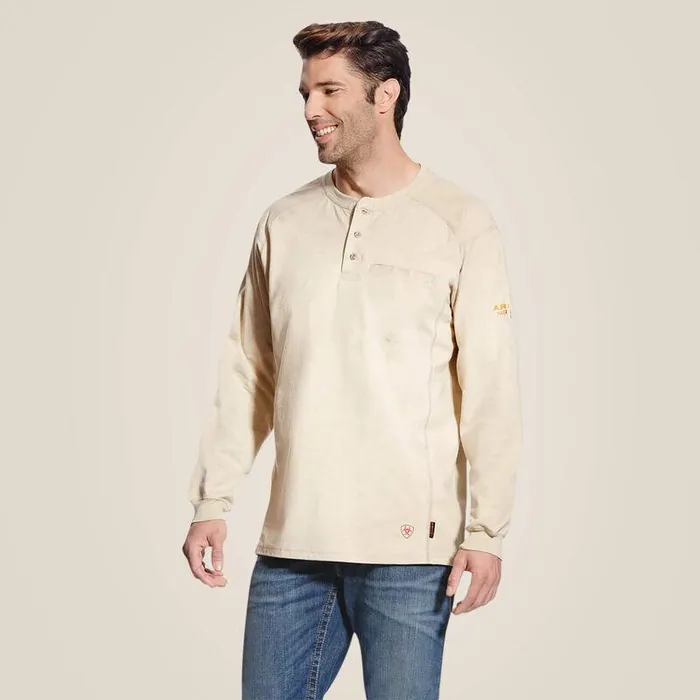 Men Workwear Ariat FR Air Henley Sand Heather