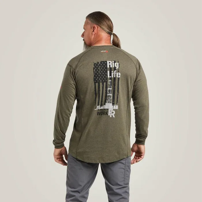 Men Workwear Ariat FR Air Rig Life Graphic TShirt Sage Heather