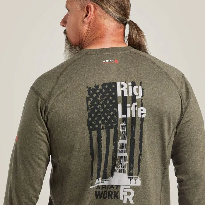 Men Workwear Ariat FR Air Rig Life Graphic TShirt Sage Heather