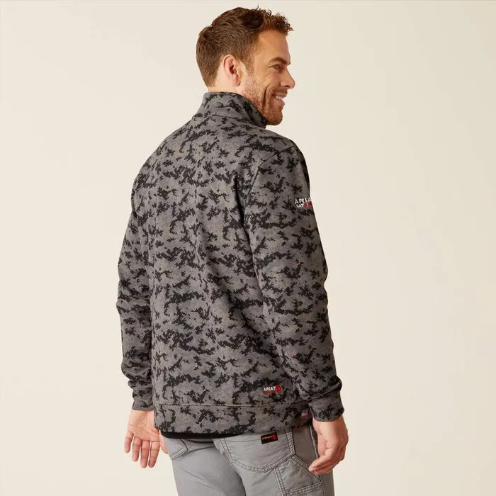 Men Workwear Ariat FR Durastrech Fleece 12 Zip Job Shirt Charcoal Digi Camo