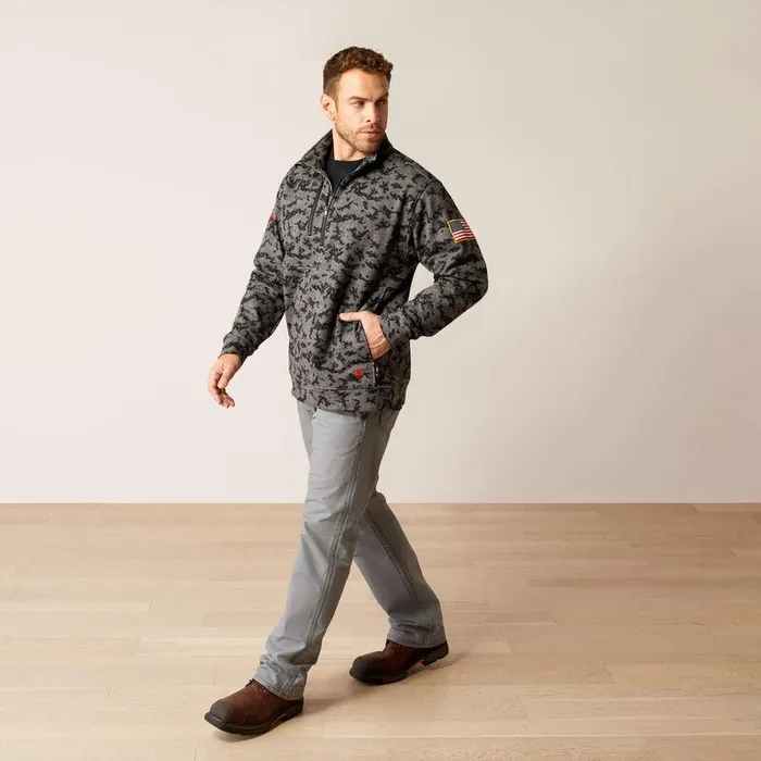 Men Workwear Ariat FR Durastrech Fleece 12 Zip Job Shirt Charcoal Digi Camo