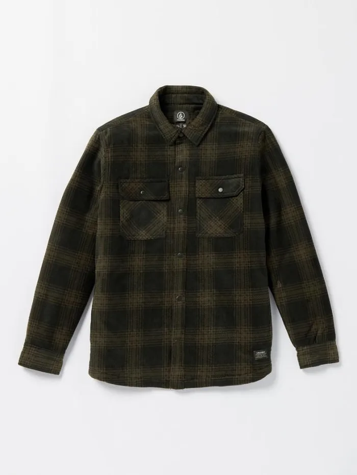 Mens Shirts and Flannels Volcom Bowered Fleece Long Sleeve Shirt 8211 Bison