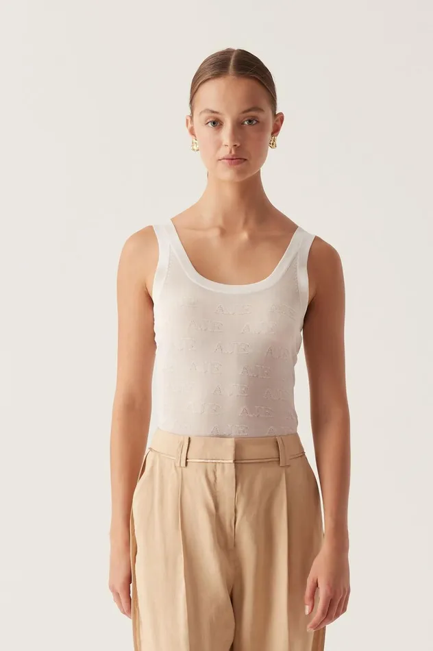 Method Logo Scoop Neck Tank White Women Aje Body 038 Crepe Knit