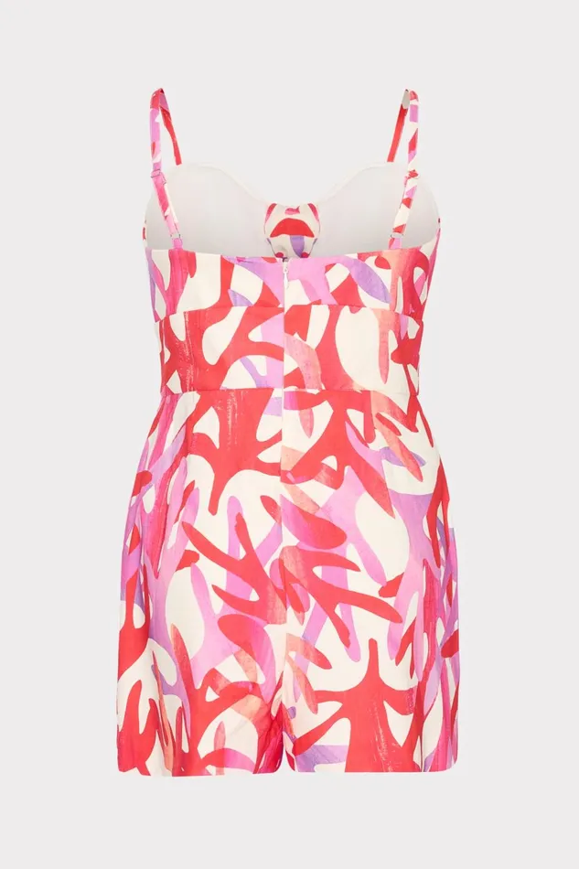 Milly Anya Under The Sea Linen Romper Pink Multi Women Swim and Coverups