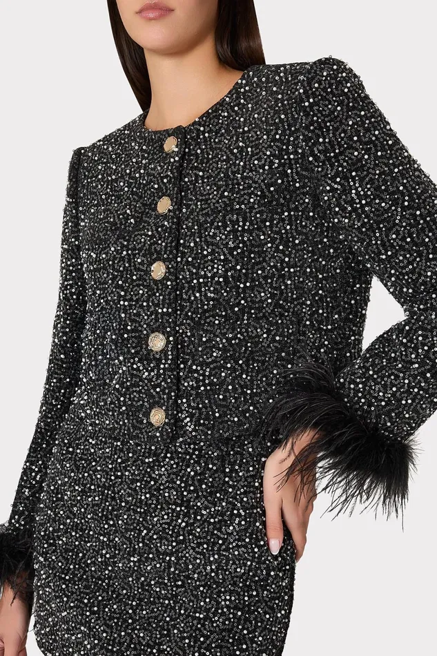 Milly Aya Beaded Tweed Jacket Black Women Matching Sets Milly Aya Beaded Tweed Jacket Black Women Matching Sets