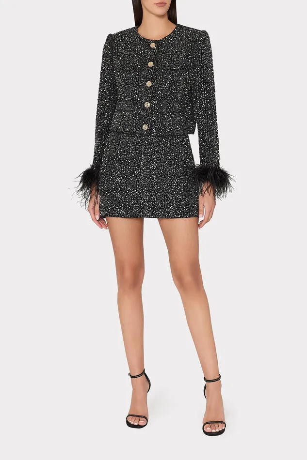 Milly Beaded Tweed Modern Mini Skirt Black Women Skirts Milly Beaded Tweed Modern Mini Skirt Black Women Skirts