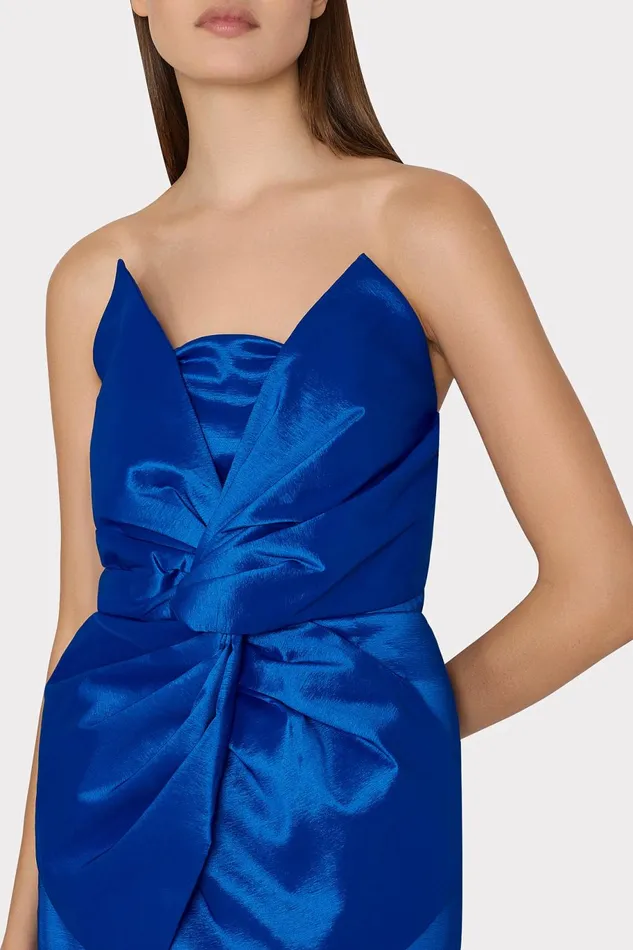 Milly Harlow Bow Taffeta Strapless Dress Blue Women Dresses