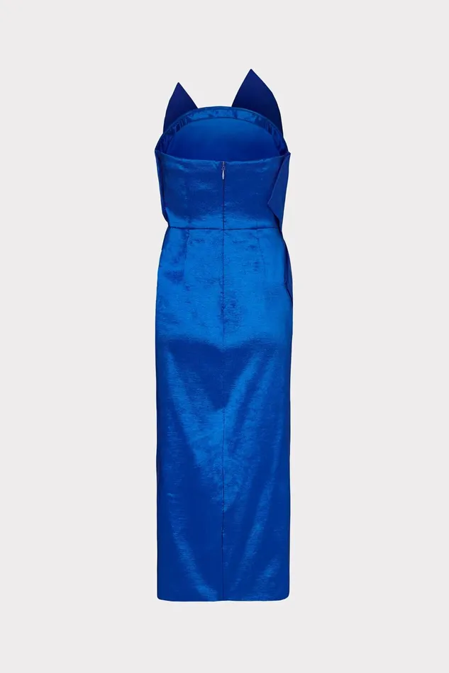 Milly Harlow Bow Taffeta Strapless Dress Blue Women Dresses