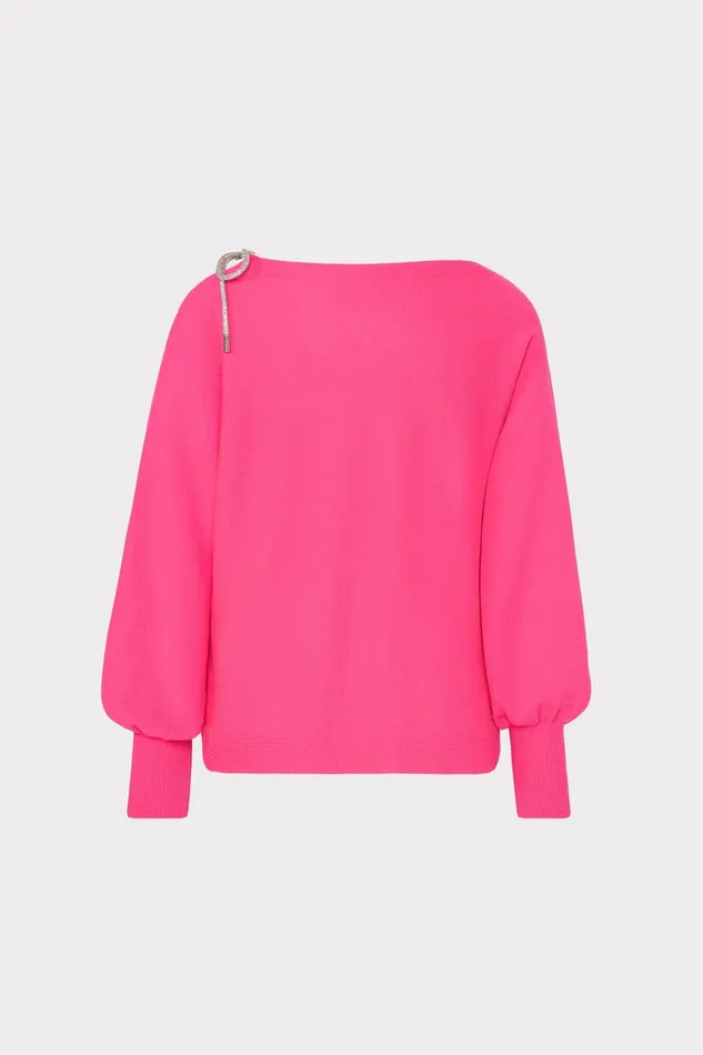 Milly Ida Crystal Bow Cold Shoulder Sweater Milly Pink Women Tops
