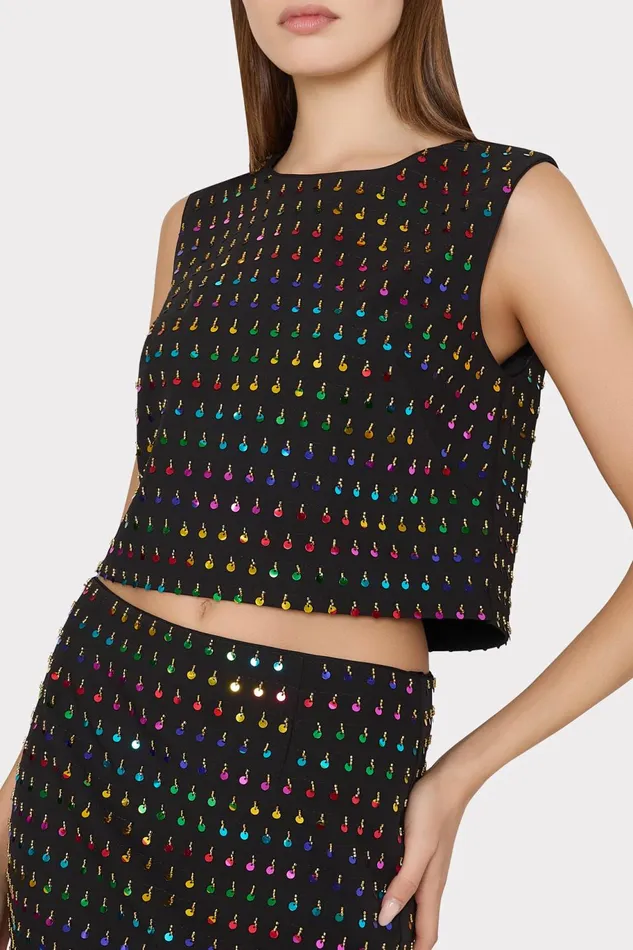 Milly Iiana Beaded Sequin Sleeveless Top Blackrainbow Women Matching Sets