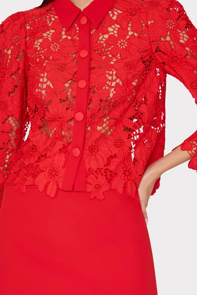 Milly June Roja Lace Top Red Women Tops Milly June Roja Lace Top Red Women Tops
