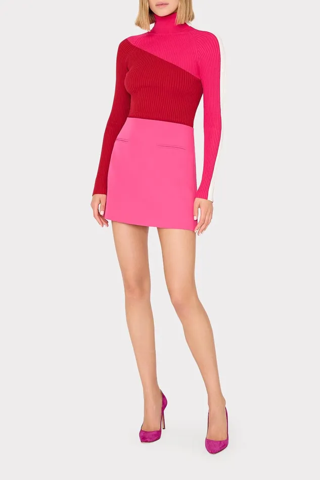 Milly Kenna Color Block Turtleneck Sweater Pink Multi Women Sweaters and Knits Milly Kenna Color Block Turtleneck Sweater Pink Multi Women Sweaters and Knits
