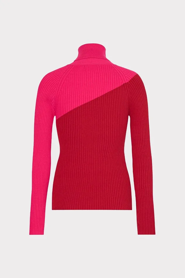 Milly Kenna Color Block Turtleneck Sweater Pink Multi Women Sweaters and Knits Milly Kenna Color Block Turtleneck Sweater Pink Multi Women Sweaters and Knits