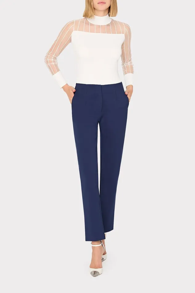 Milly Krissy Sheer Knit Mockneck Top Ecru Women Sweaters and Knits