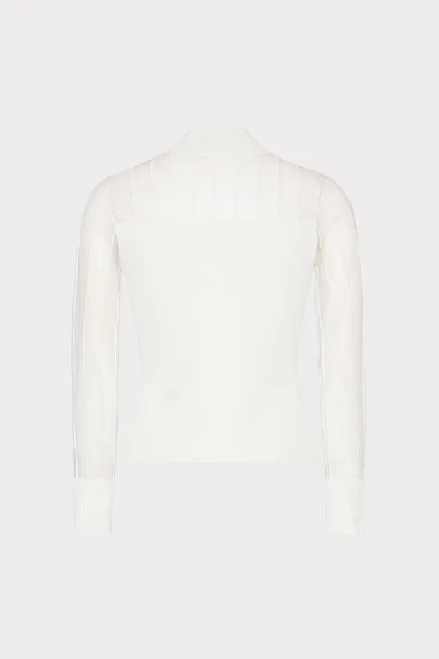 Milly Krissy Sheer Knit Mockneck Top Ecru Women Sweaters and Knits