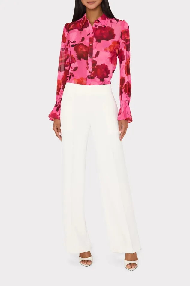 Milly Lacey Blurred Blossom Printed Blouse Pink Multi Women Tops