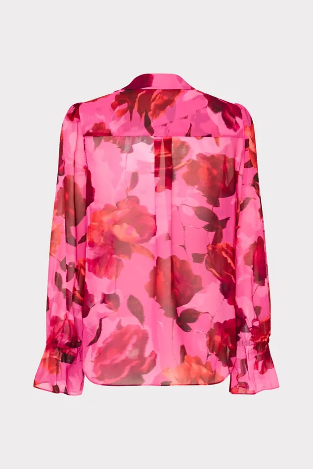 Milly Lacey Blurred Blossom Printed Blouse Pink Multi Women Tops