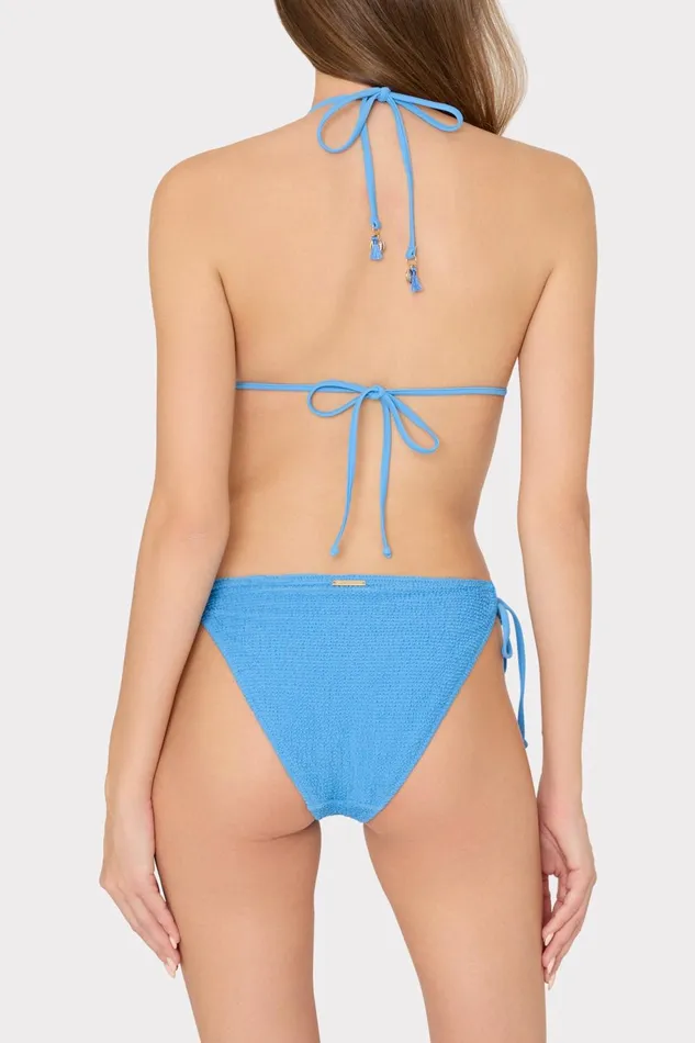 Milly Lori Textured Side Tie Bikini Bottom Blue Women Bikinis