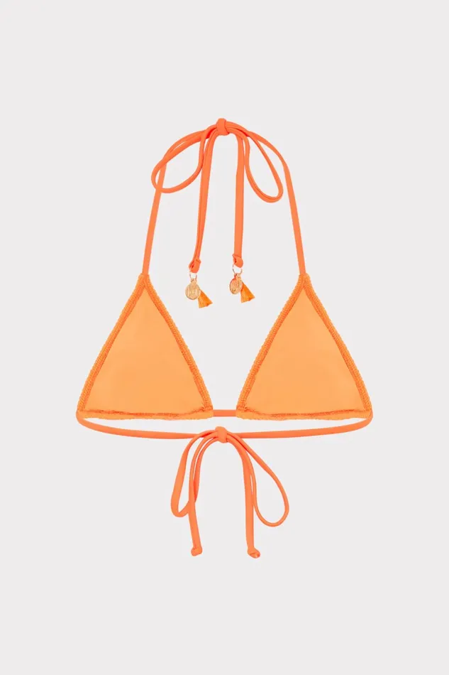 Milly Lori Textured Triangle Bikini Top Neon Orange Women Bikinis