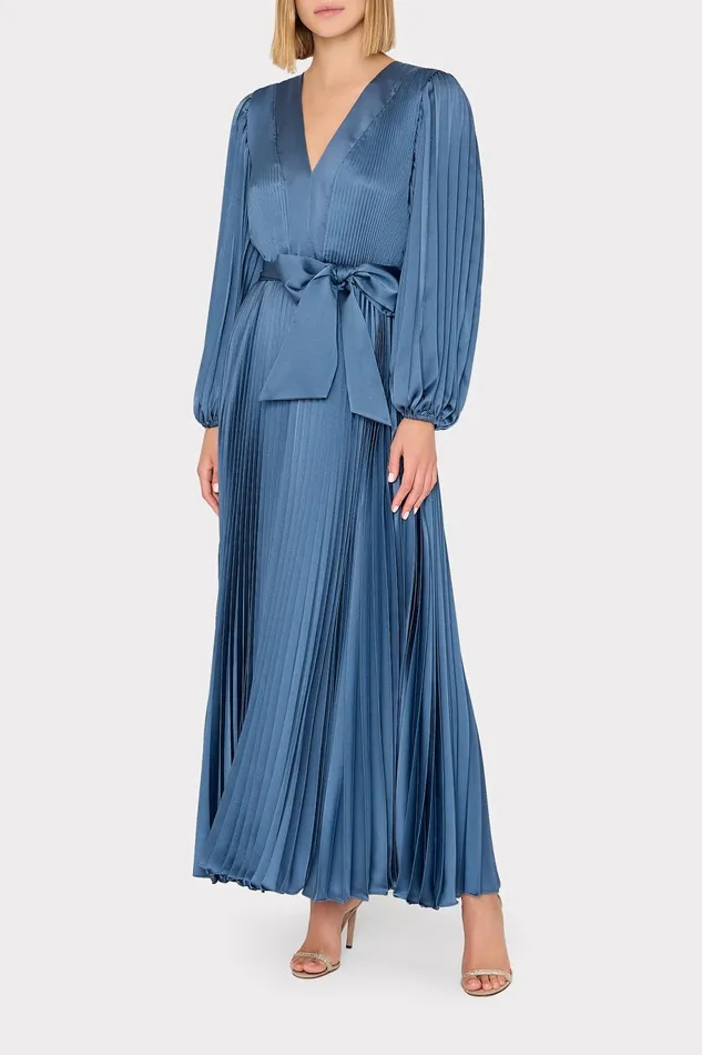 Milly Nadie Pleated Satin Maxi Dress Stone Women Dresses Milly Nadie Pleated Satin Maxi Dress Stone Women Dresses