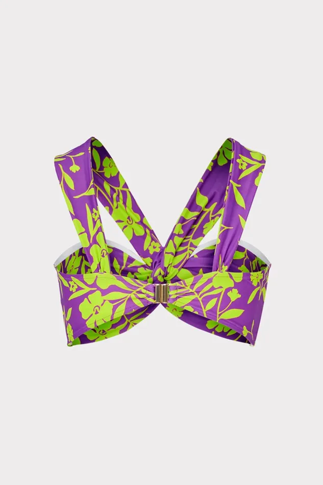 Milly Olivia Marigold Aroma Draped Bandeau Top Purple Multi Women Swim and Coverups