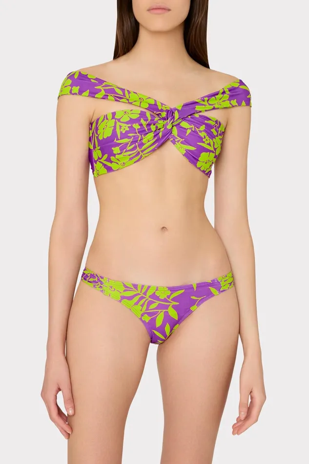 Milly Olivia Marigold Aroma Draped Bandeau Top Purple Multi Women Swim and Coverups