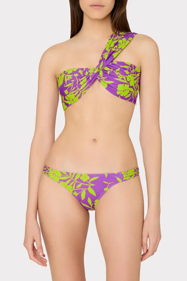 Milly Olivia Marigold Aroma Draped Bandeau Top Purple Multi Women Swim and Coverups
