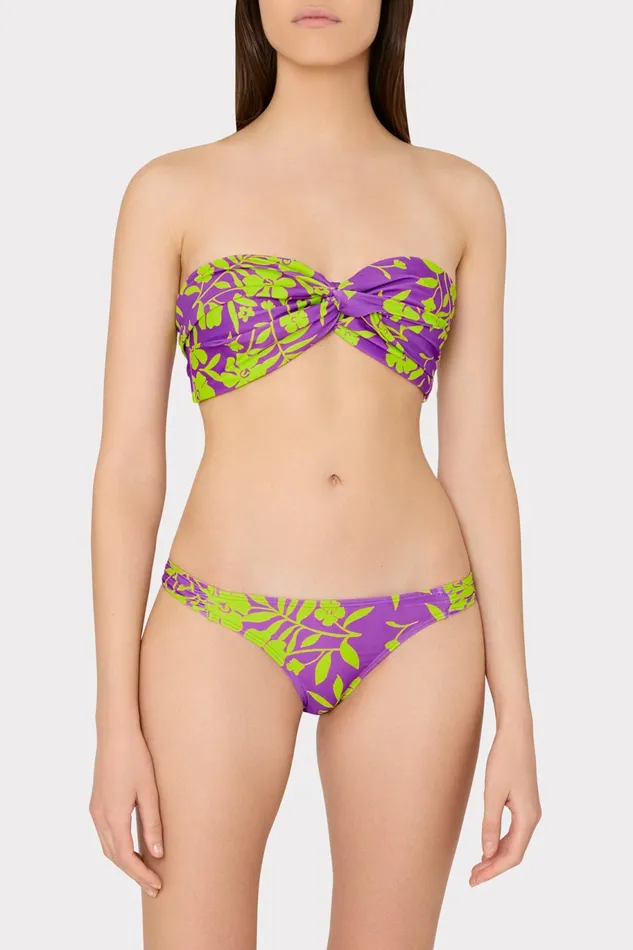 Milly Olivia Marigold Aroma Draped Bandeau Top Purple Multi Women Swim and Coverups