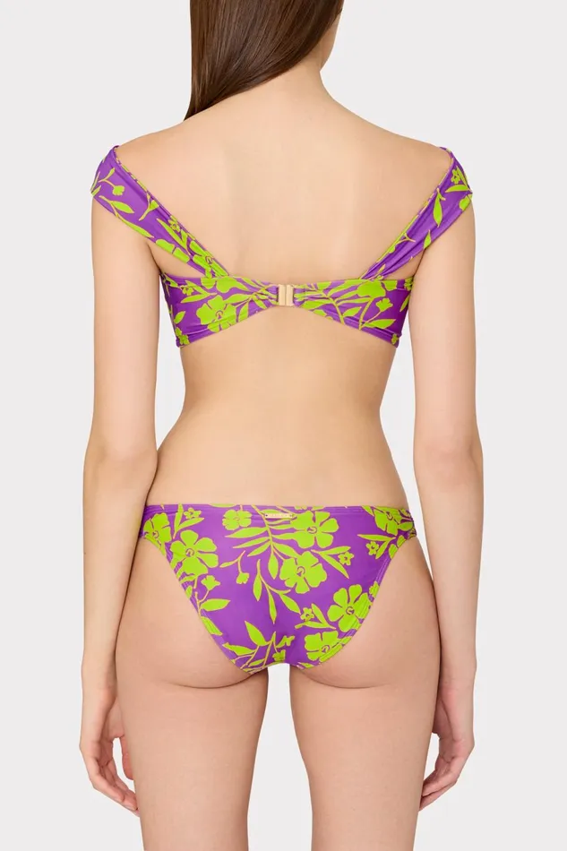 Milly Olivia Marigold Aroma Draped Bandeau Top Purple Multi Women Swim and Coverups