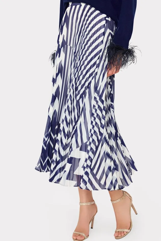 Milly Otha Patchwork Chevron Pleated Skirt Bluewhite Women Skirts Milly Otha Patchwork Chevron Pleated Skirt Bluewhite Women Skirts
