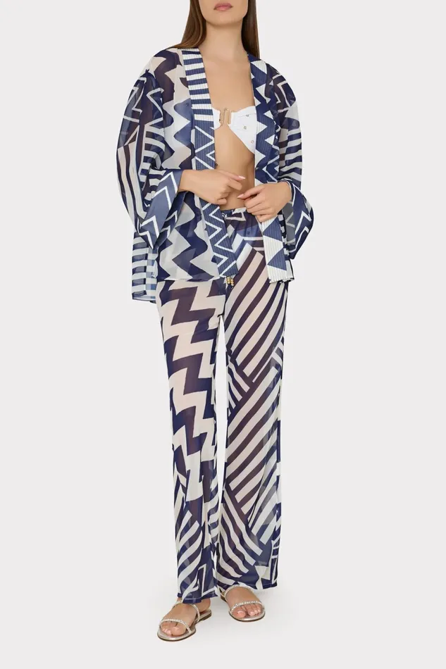 Milly Patchwork Chevron Top Bluewhite Women CoverUps Milly Patchwork Chevron Top Bluewhite Women CoverUps