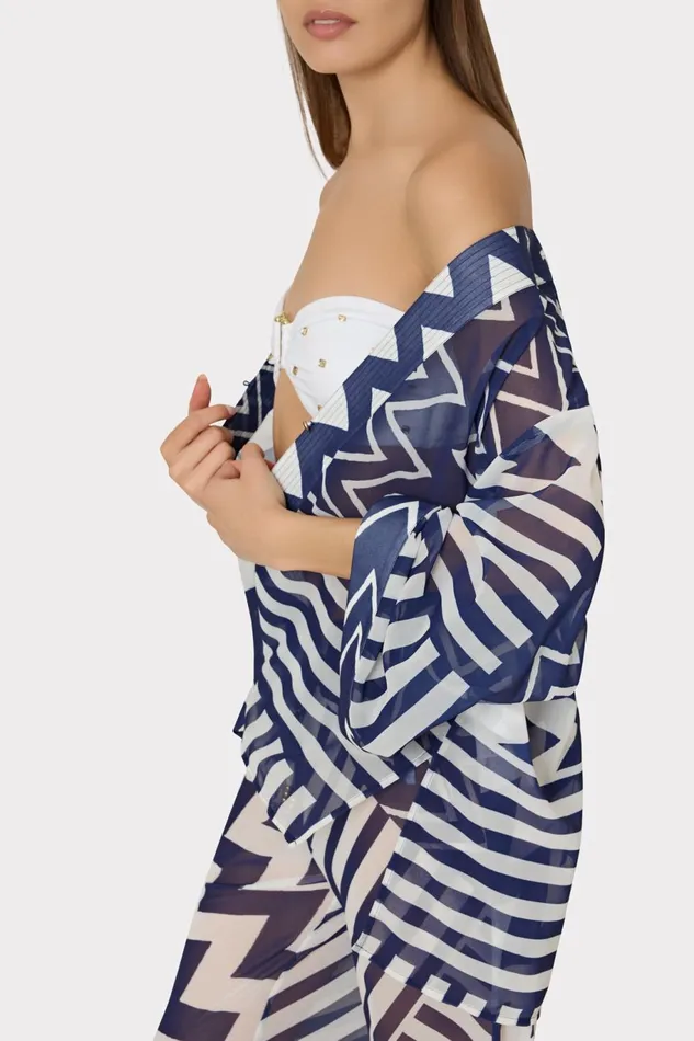 Milly Patchwork Chevron Top Bluewhite Women CoverUps Milly Patchwork Chevron Top Bluewhite Women CoverUps