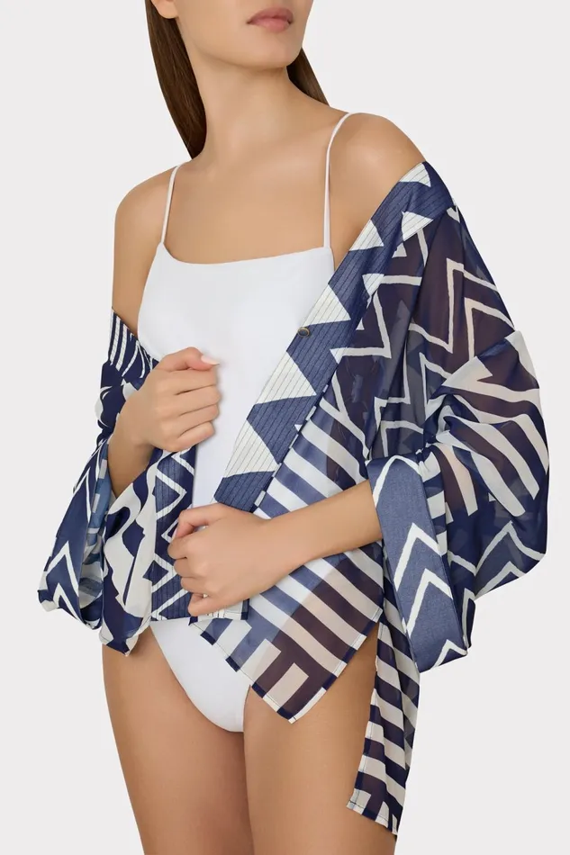 Milly Patchwork Chevron Top Bluewhite Women CoverUps Milly Patchwork Chevron Top Bluewhite Women CoverUps
