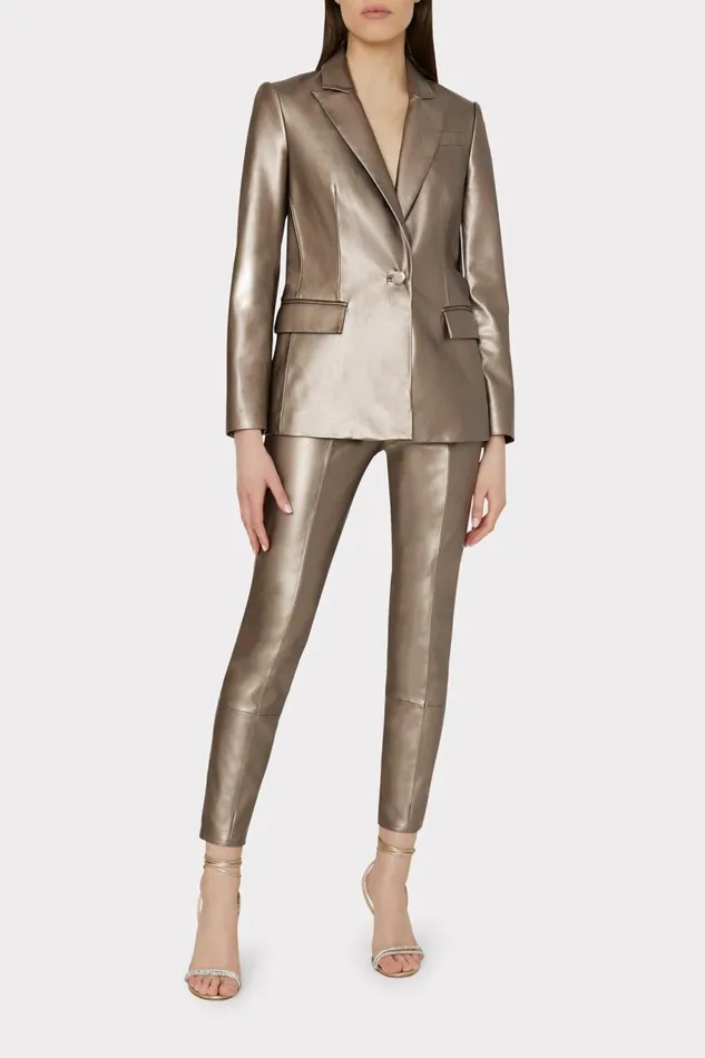Milly Rue Vegan Leather Pants Silver Women Pants