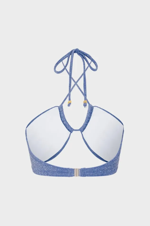 Milly Shimmer Halter Bikini Top Blue Women Swim and Coverups Milly Shimmer Halter Bikini Top Blue Women Swim and Coverups