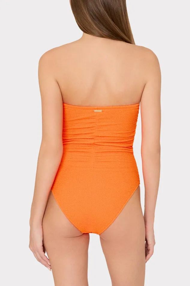 Milly Textured Ruched One Piece Neon Orange Women Swim and Coverups