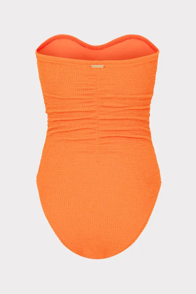 Milly Textured Ruched One Piece Neon Orange Women Swim and Coverups
