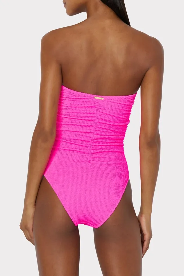 Milly Textured Ruched One Piece Neon Pink Women Swim and Coverups