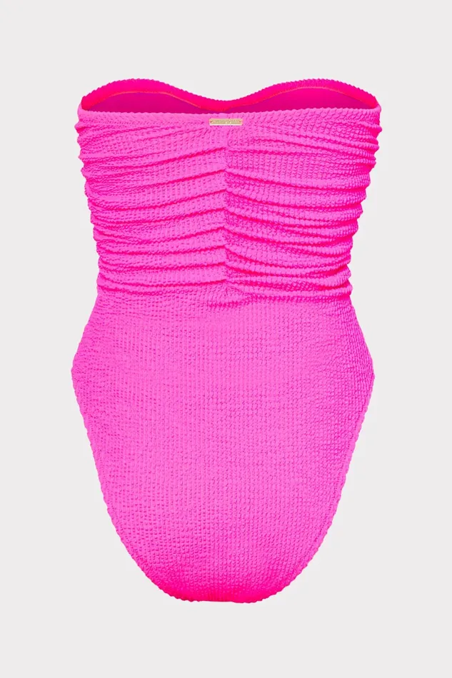 Milly Textured Ruched One Piece Neon Pink Women Swim and Coverups