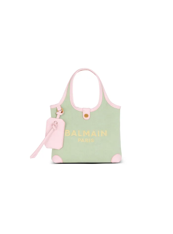 Mini Canvas And Leather BArmy Grocery Bag Green Women Balmain Grocery Bags