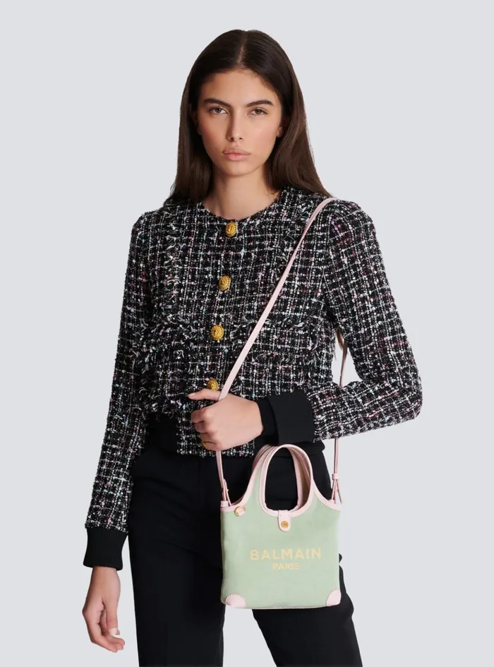 Mini Canvas And Leather BArmy Grocery Bag Green Women Balmain Grocery Bags