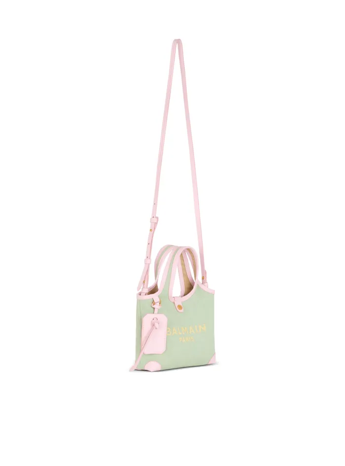 Mini Canvas And Leather BArmy Grocery Bag Green Women Balmain Grocery Bags